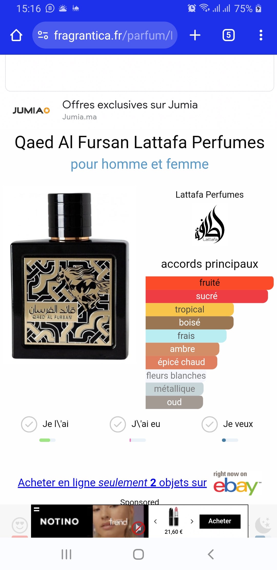 Qaed Al Fursan Lattafa Perfumes pour homme et femme