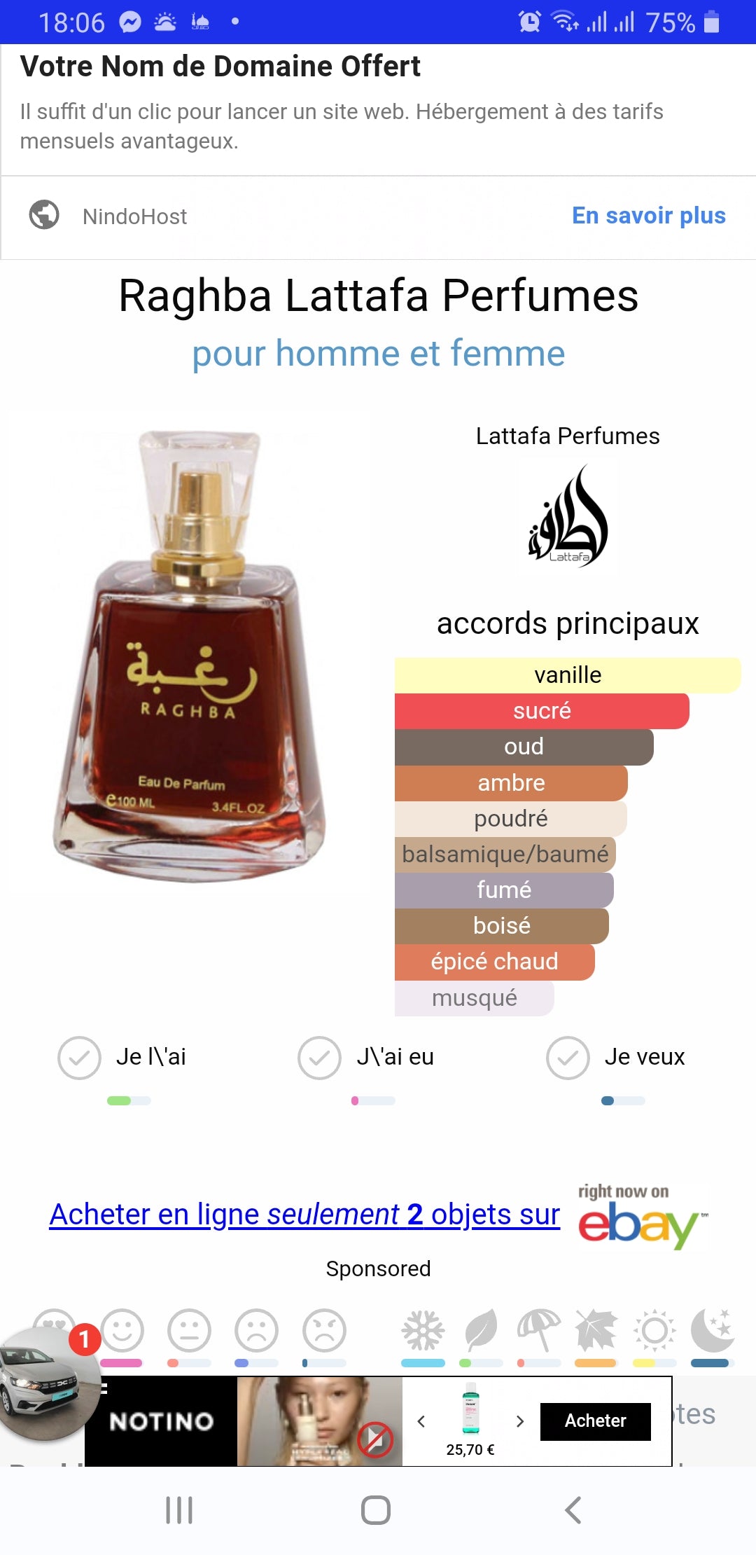 Raghba Lattafa Perfumes pour homme et femme